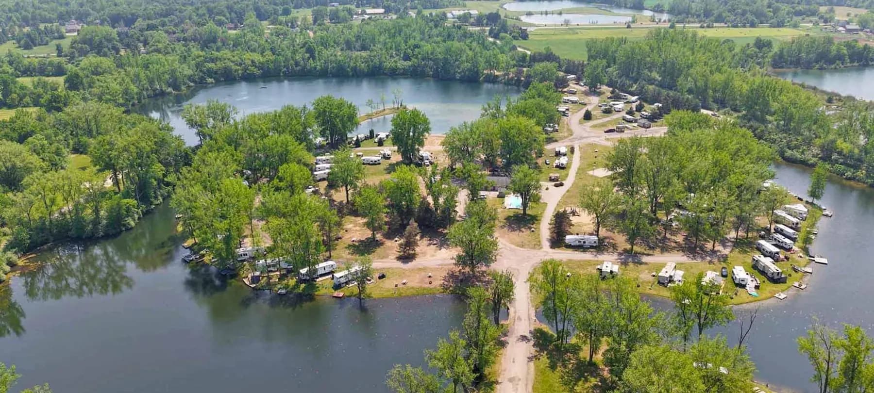 Aerial view of the campground and lake
